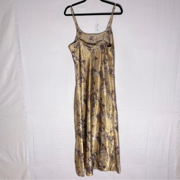 Vintage Premiere Collection Gold Brown Animal Print Satin Maxi Sleep Dress L - Picture 2 of 13